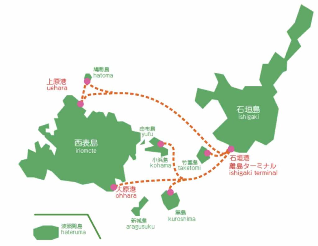 西表、石垣島、フェリー、iriomote,ishigaki,ferry,map